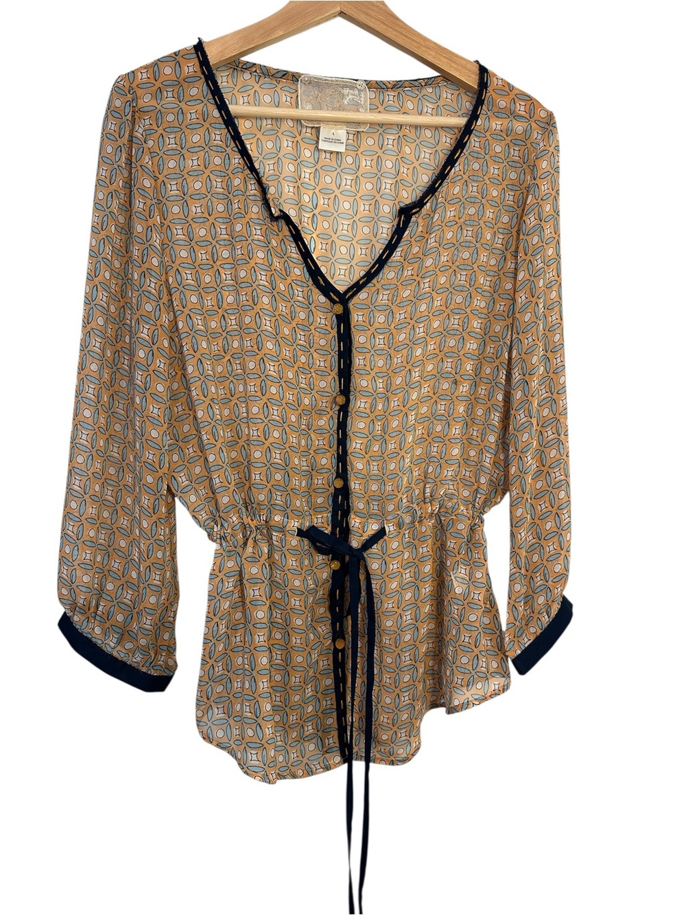 Anthropology NIC & Mo Navy and Peach lightweight blouse - Picture 2 of 16